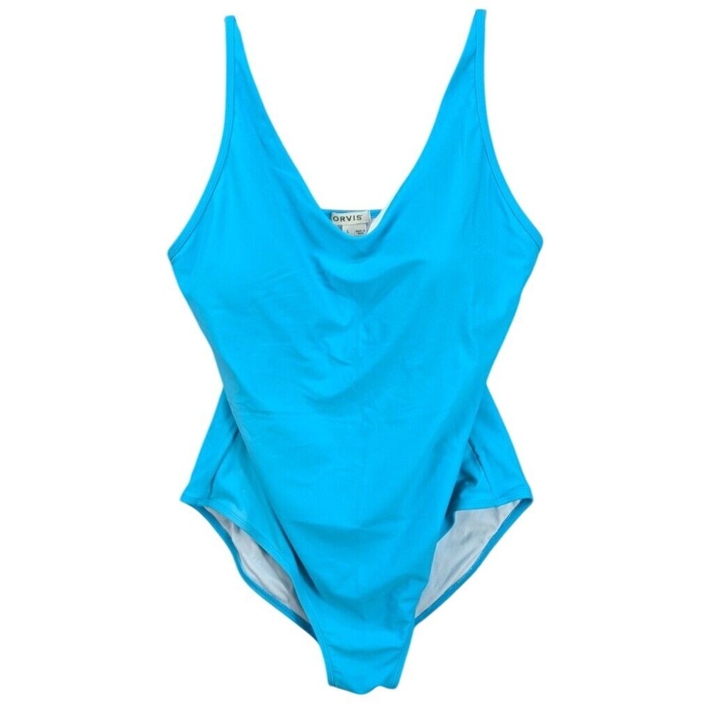 Orvis Women's One Piece Turquoise Bathing Suit Size L High Leg Adjustable Strap‎